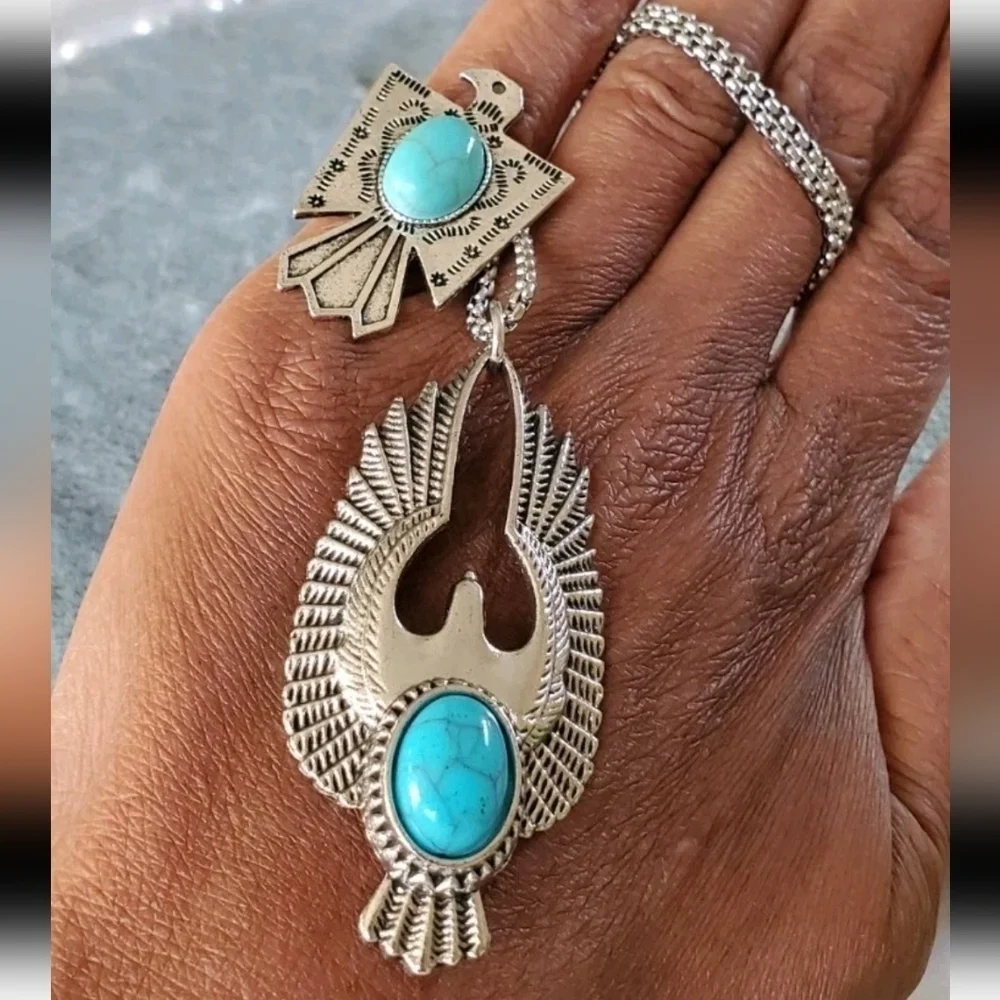 Eagle Turquoise Necklace Stainless Steel Western Style